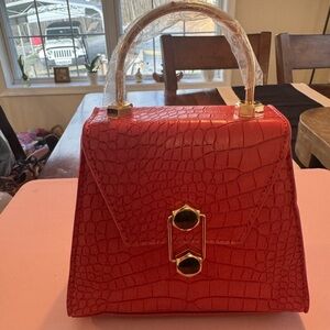 Badgley Mischka Red Crocodile Pattern Handbag